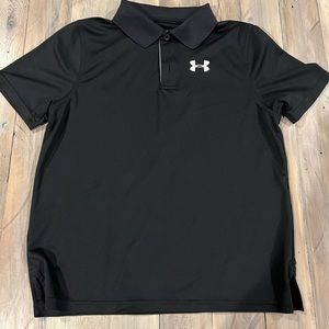 Under armor, heat gear, boys, golf shirt size large black